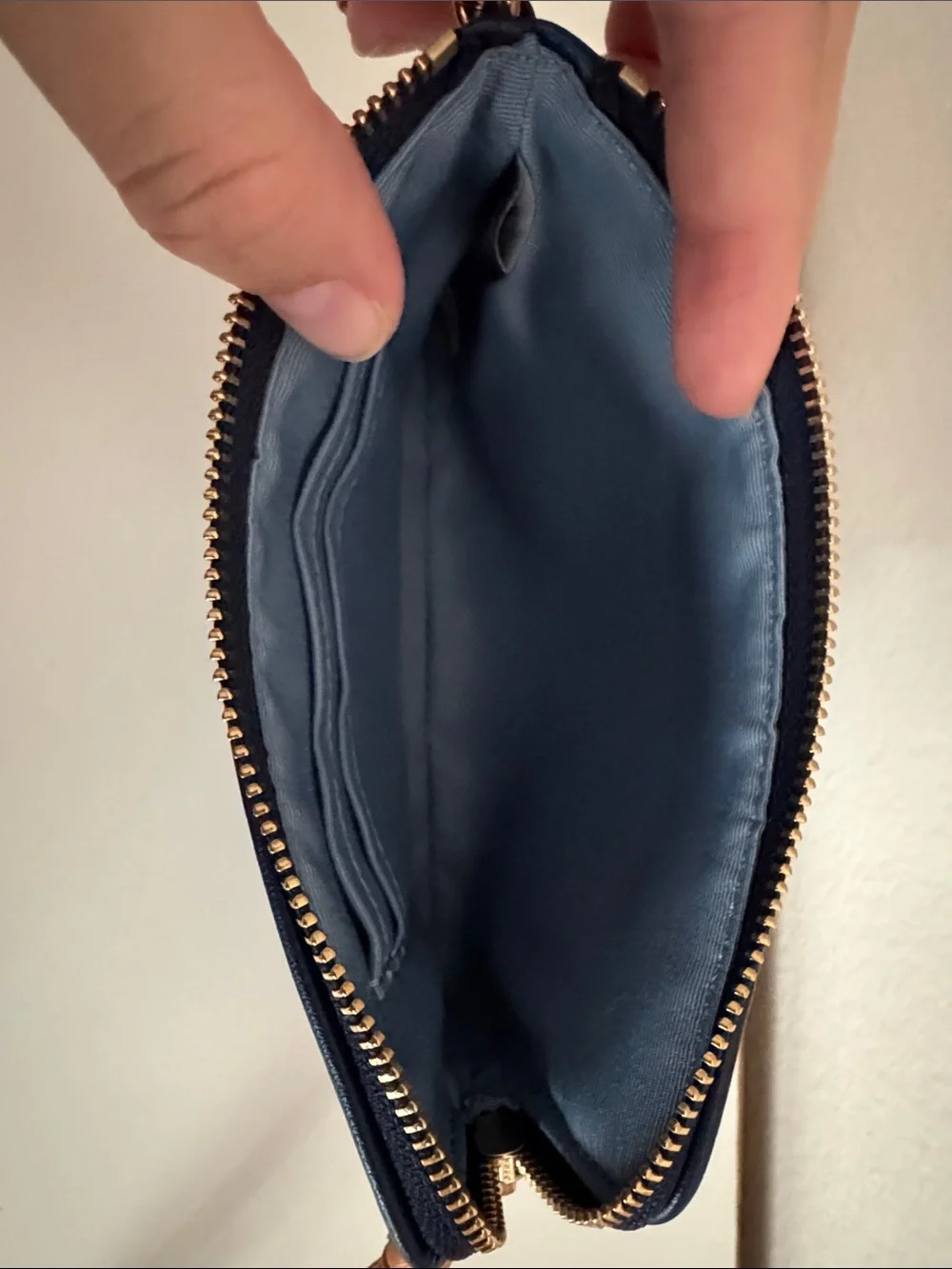 Coach Corner Zip Wristlet in Signature Denim